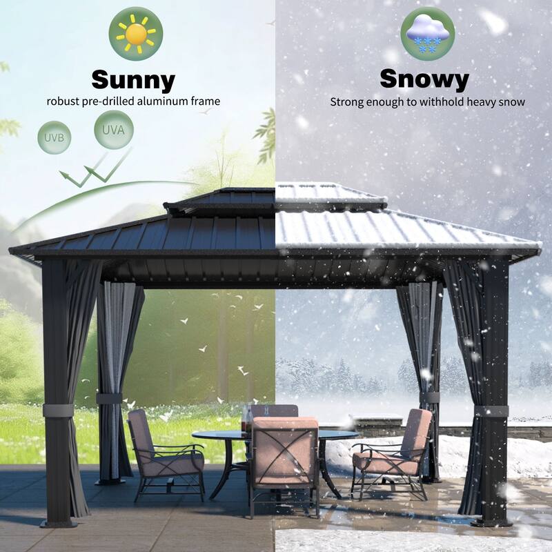 VEIKOUS Outdoor Aluminum Double Hardtop Gazebo Pergolas for Patio Lawn and Garden