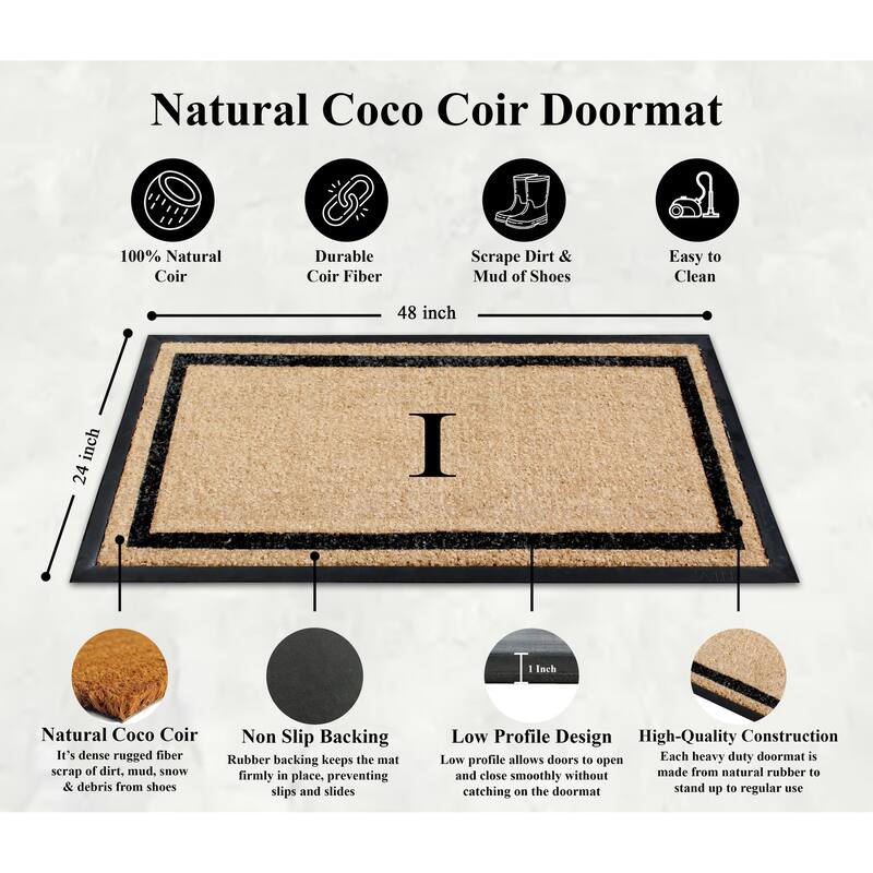 A1HC Rubber and Coir Heavy Weight large Outdoor Durable Monogrammed Doormat 24"X48", Beige