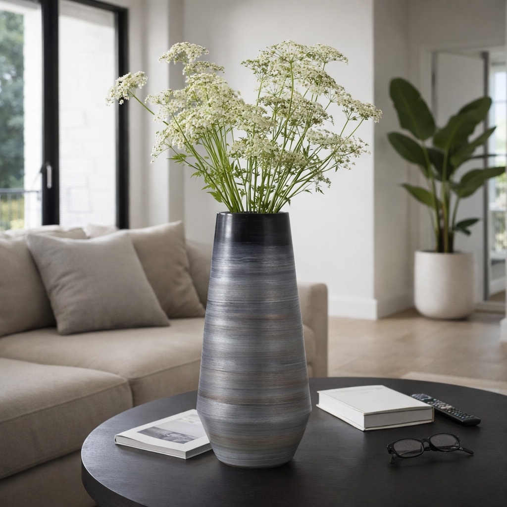 Decorative Vase - Gray/Black Glass Modern Enameled, 15 in.