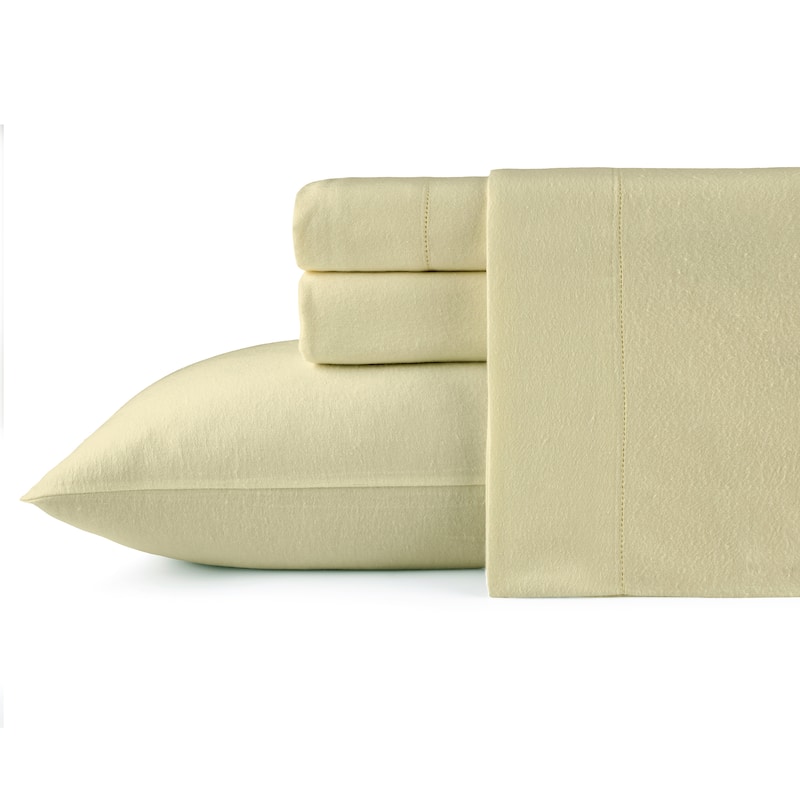 Pointehaven Solid Cotton 180 GSM Deep Pocket Oversized Brushed Flannel Sheet Set - Parchment - King