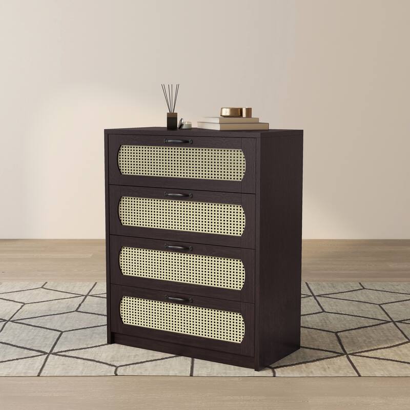 DH BASIC Tropical Espresso Faux Rattan Webbed 4-Drawer Mini Chest by Denhour