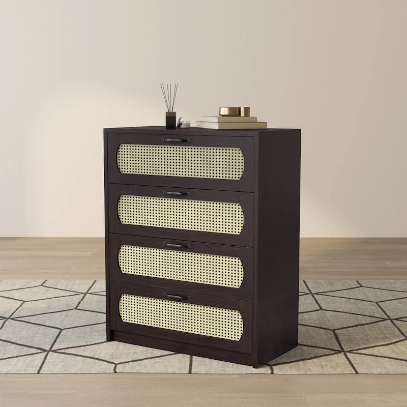 DH BASIC Tropical Espresso Faux Rattan Webbed 4-Drawer Mini Chest by Denhour