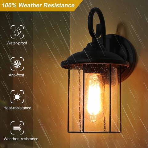 Modern Farmhouse Outdoor Lighting Wall Sconce Black Wall Lantern Glass Shade - Textured Black - L 8" x W 7" x H 12"