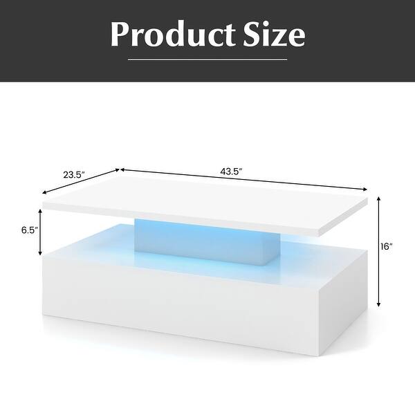 dimension image slide 0 of 2, Gymax LED Coffee Table 2-Tier High Glossy with Adjustable Light &