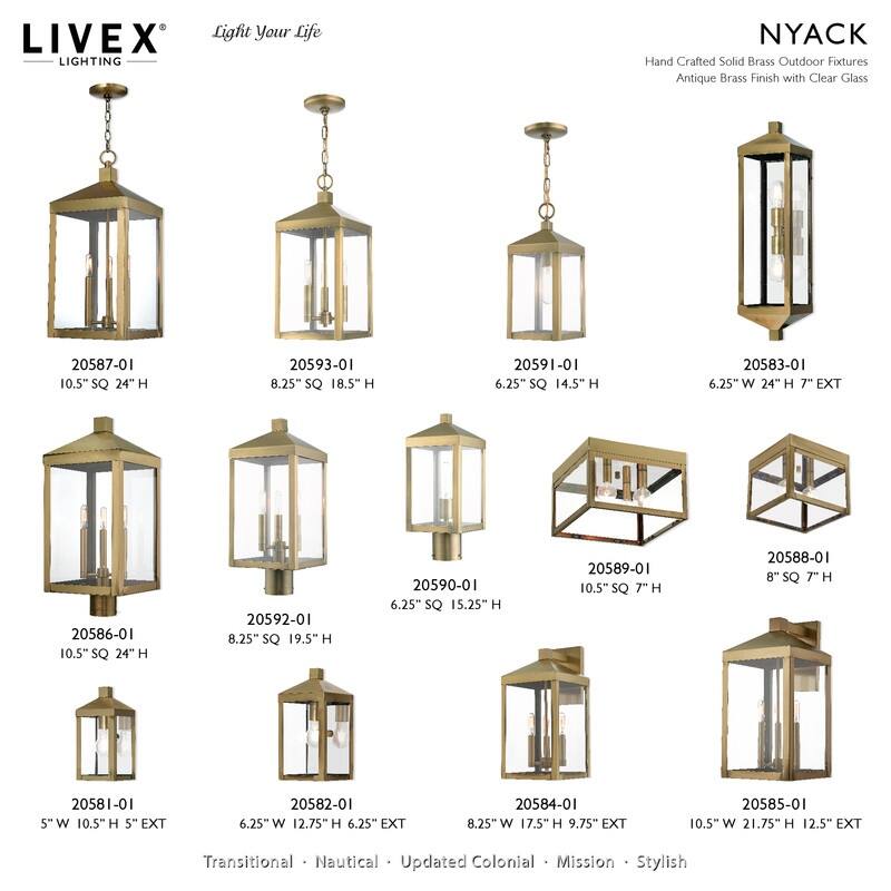 Livex Lighting 1-light Antique Brass Outdoor Wall Lantern, 20582-01 - 6.25" W. x 12.75" H x 6.25" Ext