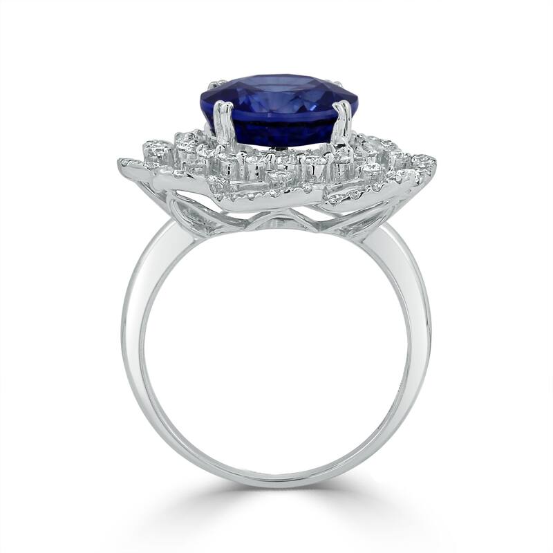 Auriya 18k Gold 10.05ct Oval Sapphire Halo Diamond Engagement Ring 1 1/4ct TDW