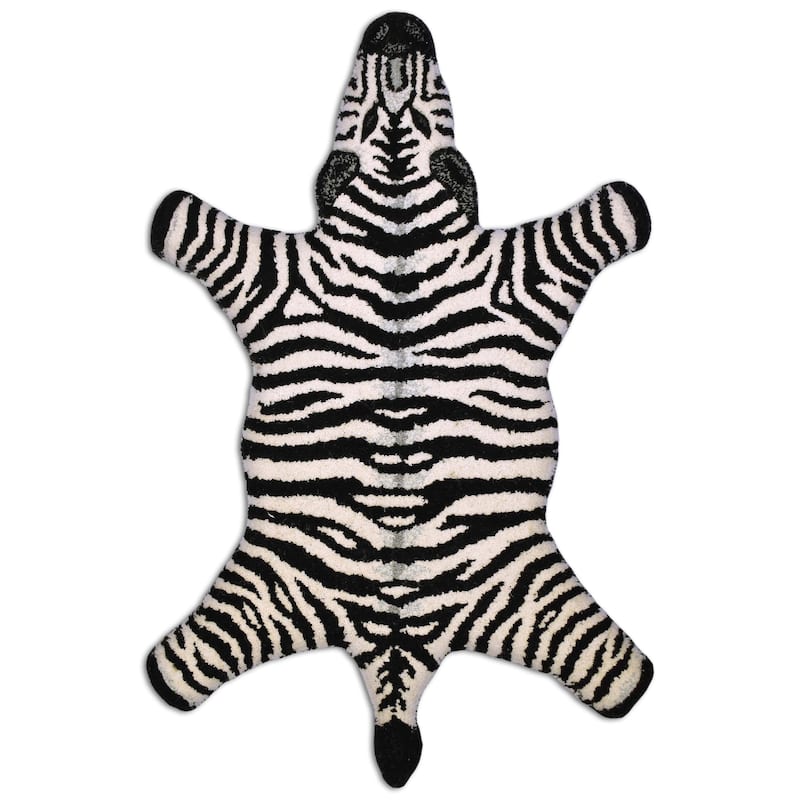 Fabstyles Animal Wool Printed Area Rag Rug Living Room, Hallway - Black Zebra - 3x5