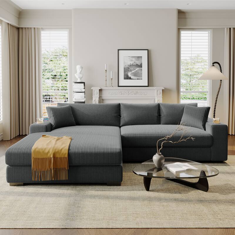 Deep Seat Sleeper Sofa Sectional Sofa Bed Built-in Cup Holders, Charging Ports