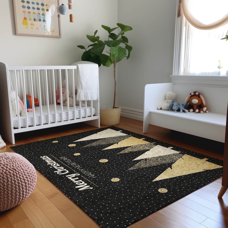 Premium Washable Super Soft Christmas New Year Mayfield Rug - Black - 3' x 5' - Rectangle