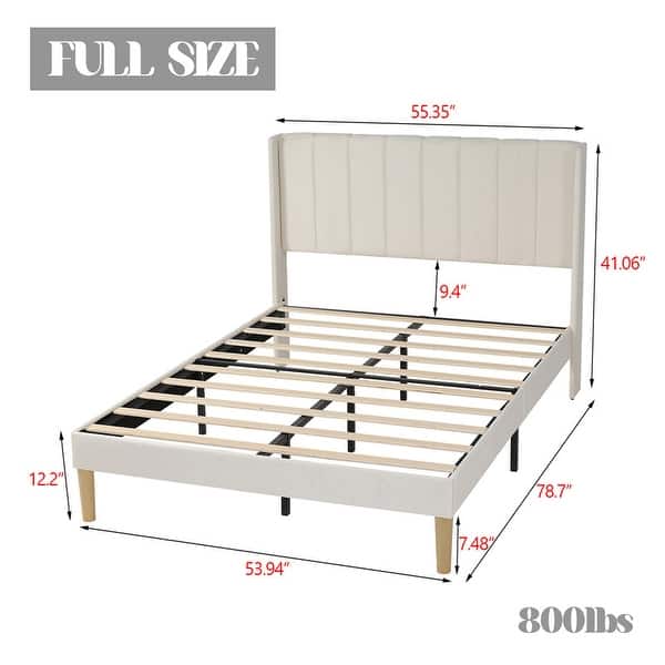 dimension image slide 19 of 26, Caxkun Upholstered Platform Bed Frame with Wingback headboard