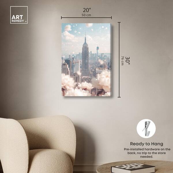 dimension image slide 3 of 6, Peonies Over New York Canvas by Art Remedy, Gallery Wrapped