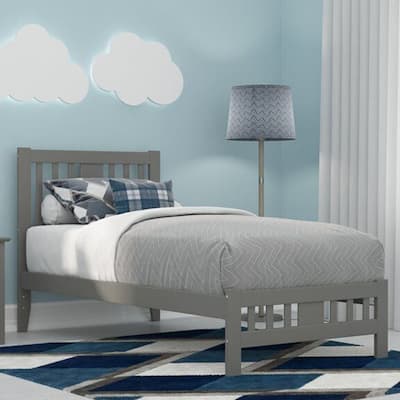Transitional Solid Wood Twin Bed with Footboard in Gray