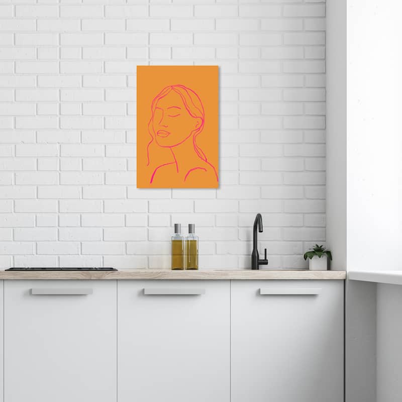 Wynwood Studio Canvas Fashion and Glam Outline Girl II Orange and Pumpkin Modern & Contemporary Wall Art Canvas Print - 24 x 16
