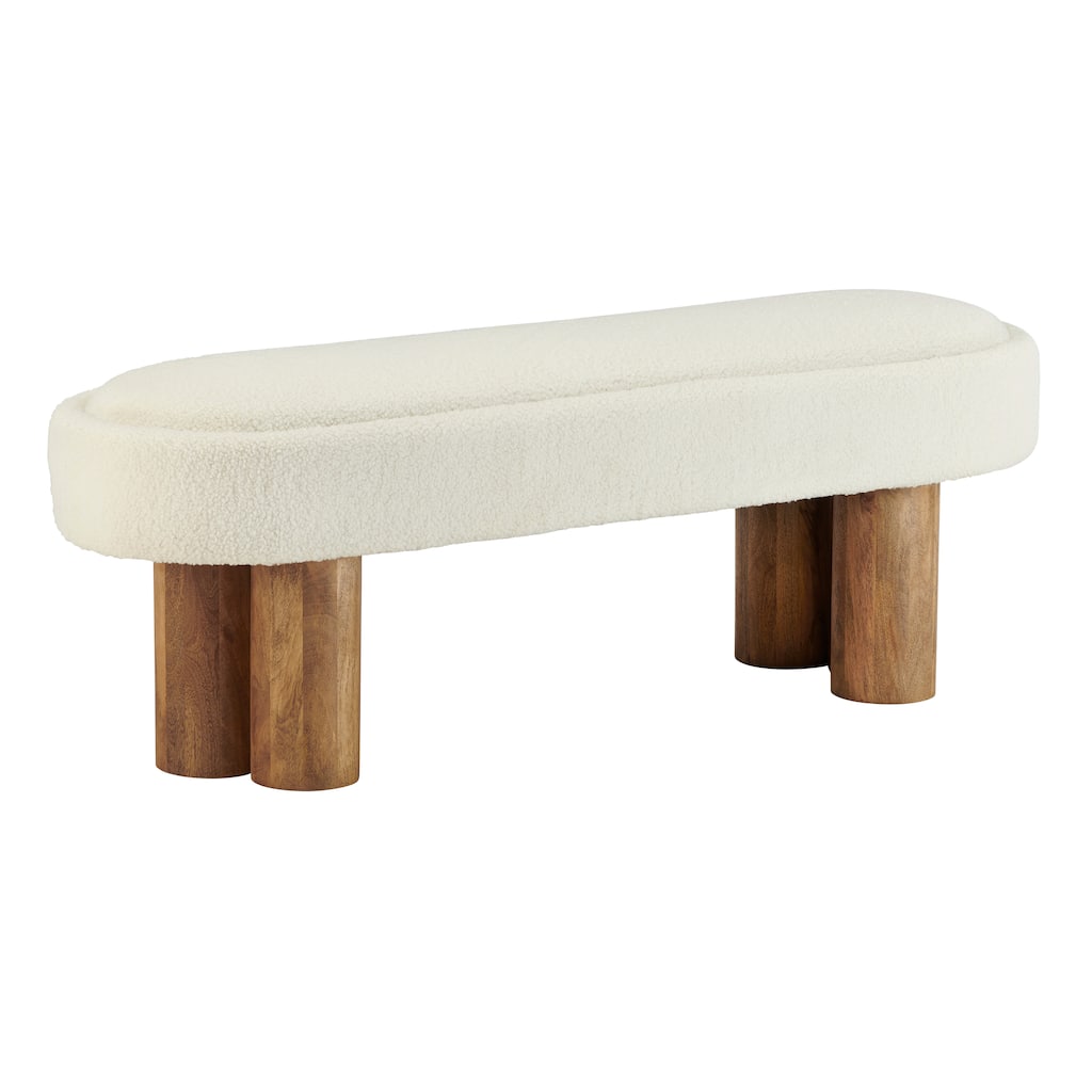 50 in. Cream Upholstered Accent Bench with Solid Wood Frame