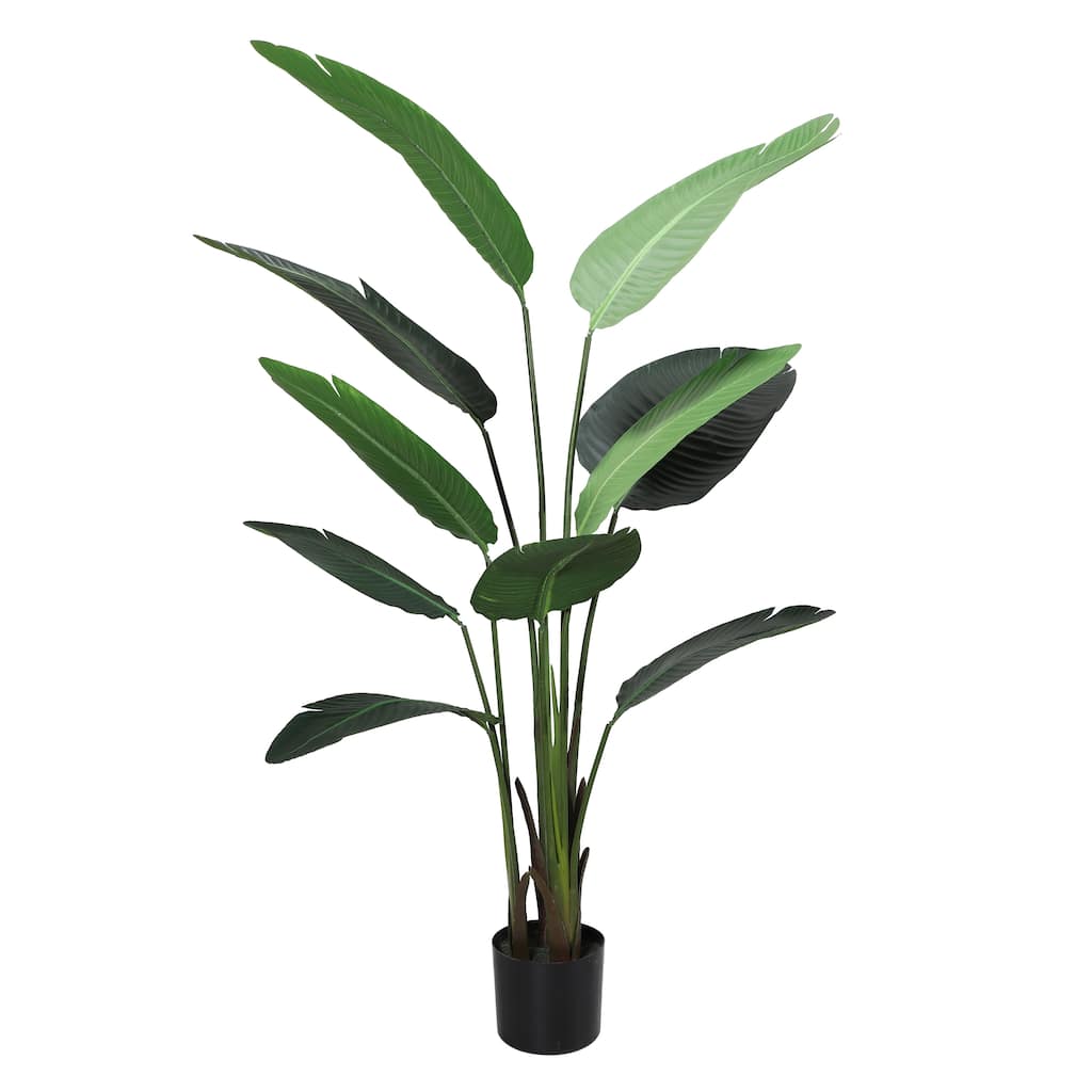 63" Artificial Travellers Palm Tree with 10 Leaves in Black Plastic Pot