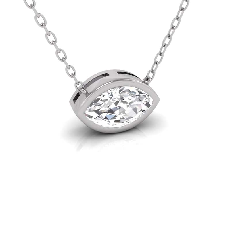 Marquee Lab Grown 1/2 Carat Marquise Shaped Bezel Set Diamond Solitaire Pendant in 14K White Gold