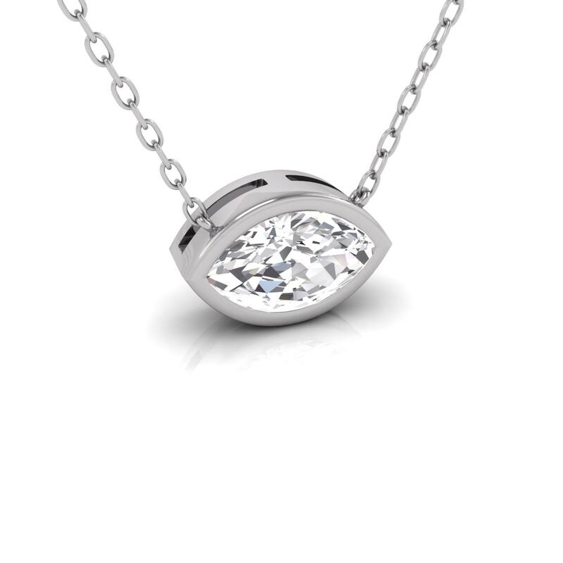 Marquee Lab Grown 1/4 Carat Marquise Shaped Bezel Set Diamond Solitaire Pendant in 14K White Gold