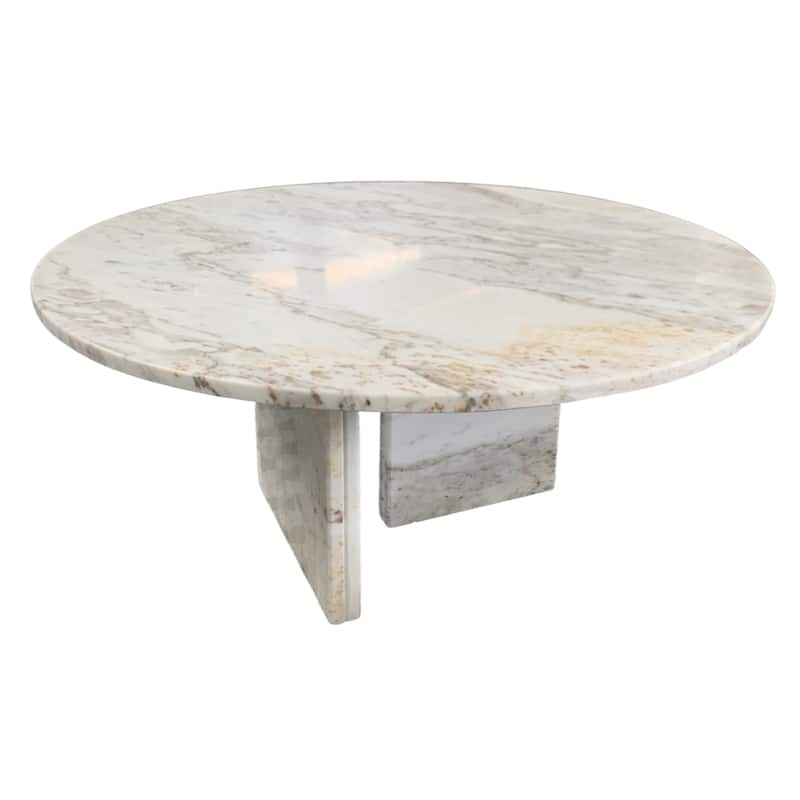 Roomfitters Round Marble Coffee Table, Natural Stone Living Room Table, Solid Marble Accent Table, Modern Design
