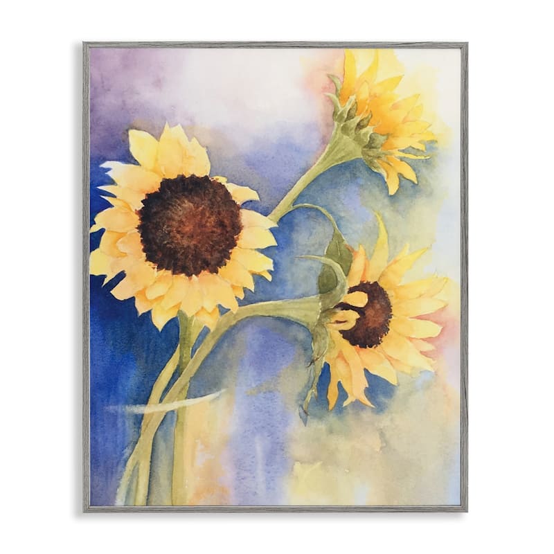 Stupell Sunflower Trio in Vase Framed Giclee Art Design By Stephanie Fielden - 24 x 30 - Grey