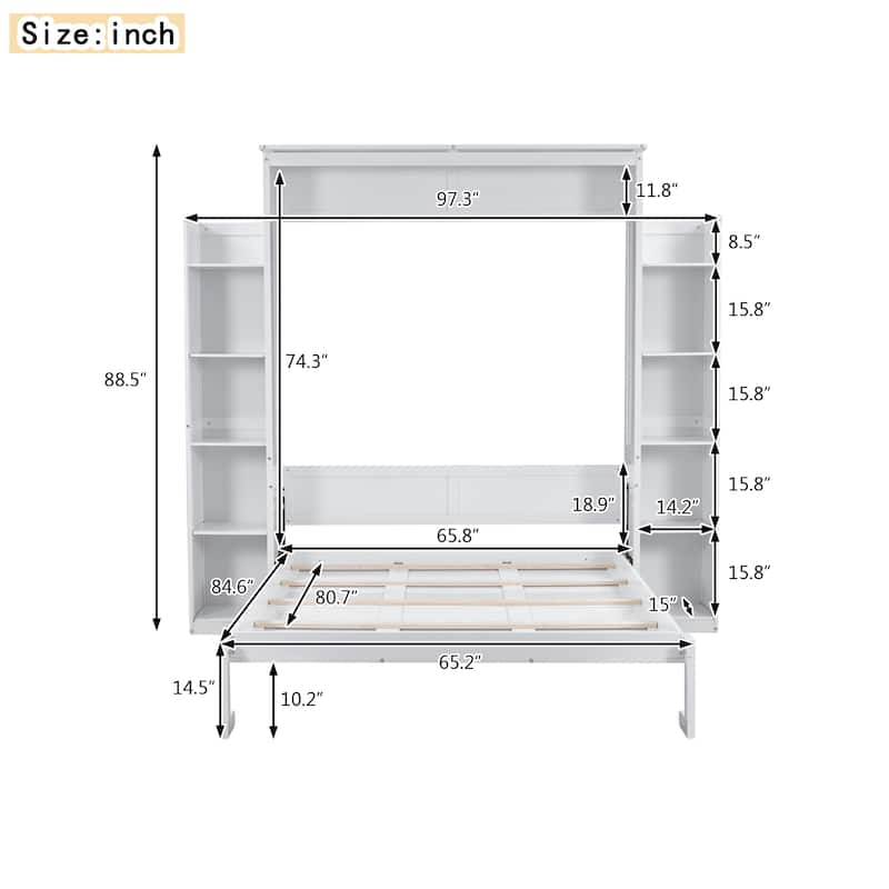 Murphy Bed Wall Bed with Shelves and LED Lights