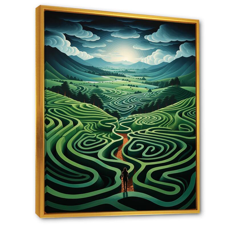 Designart "Emerald Maze Surreal Illusions" Surrealism Green Wall Decor - Modern Entryway Framed Wall Art Print