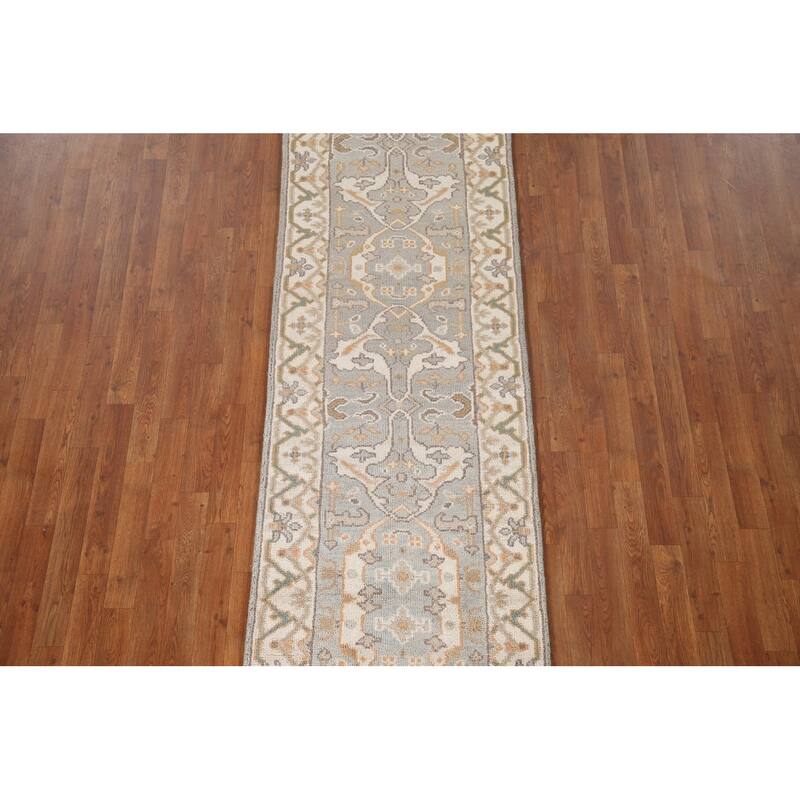 All-Over Oushak Oriental Runner Rug Hand-knotted Wool Carpet - 2'8"x 9'11"