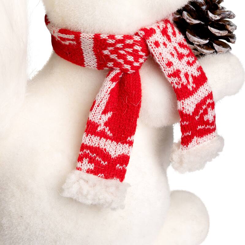 Sitting Squirrel with Snowflake Scarf Christmas Figure - 10.5" - White and Red