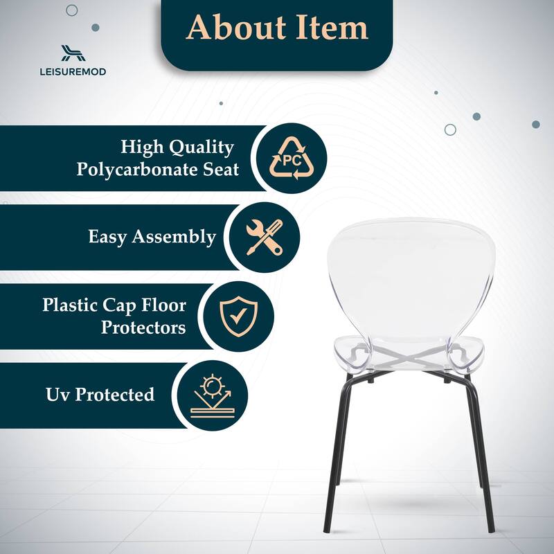 Stackable Plastic Dining Chair Set of 4 Transparent Modern Accent Side Chair for Indoor and Outdoor