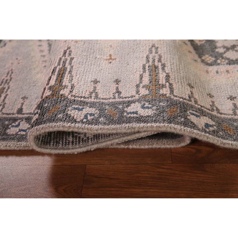 Geometric Kazak Runner Rug Hand-Knotted Grey Wool Carpet - 2'7"x 9'10"