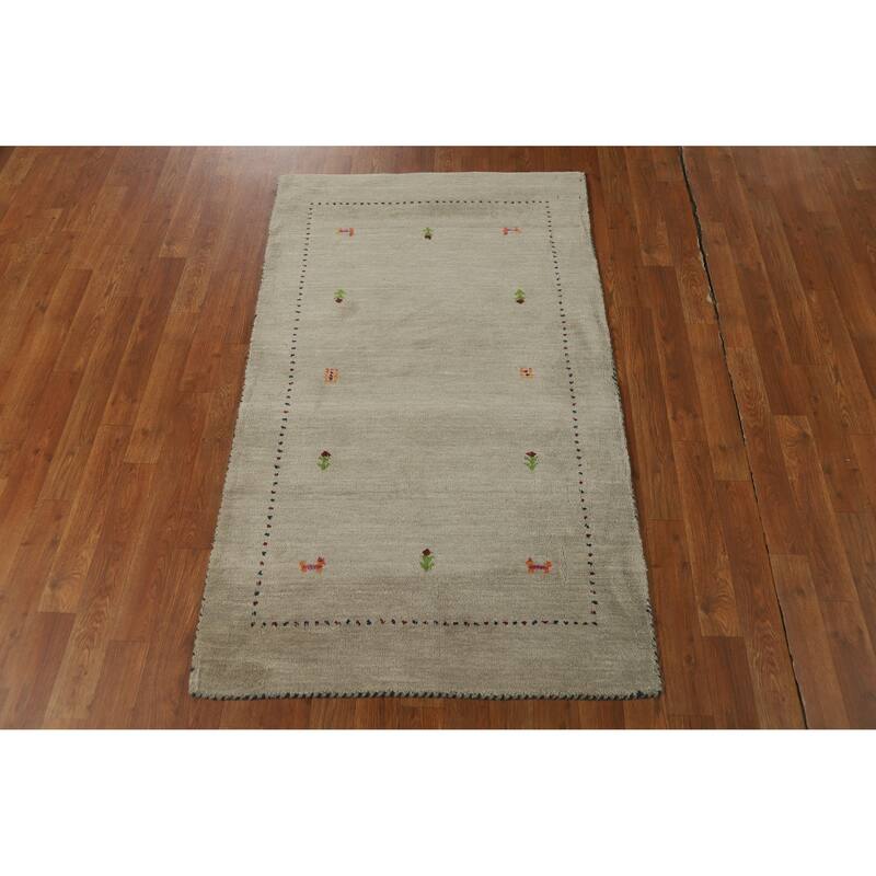 Hand Knotted Oriental 100% Wool Carpet Tribal Animal Pictorial Beige & Ivories Gabbeh Area Rug - 4' 11'' X 3' 1''