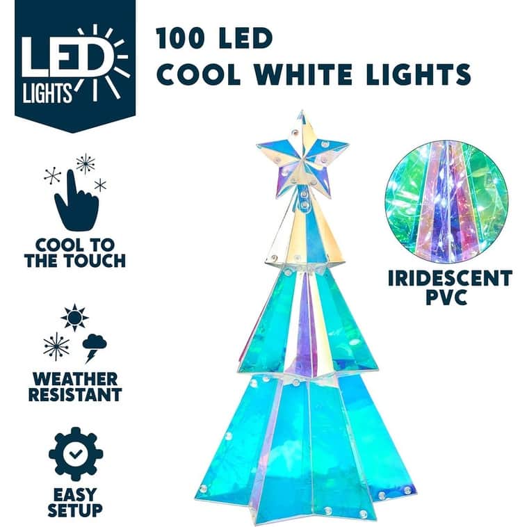 15 in Prismatic Iridescent Decorations, Prismatic Christmas Decor, 100 LED Cool White Lights