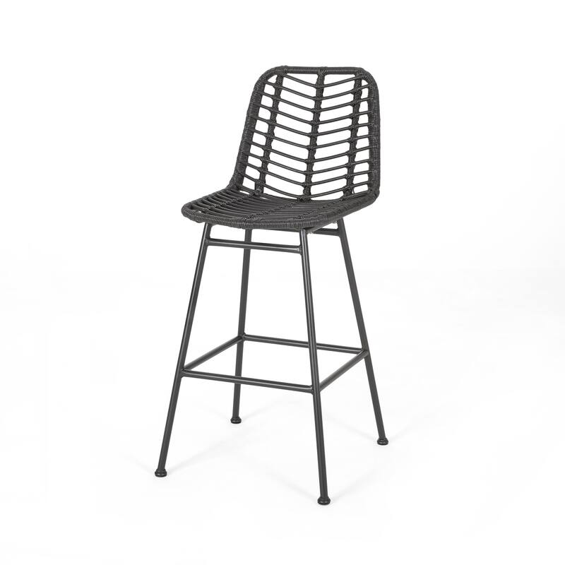 2-Pcs Set Outdoor Wicker Barstools Set, Patio Entertainment Cafe Counter Chair, Bistro High Bar Chair, Island Dining Chair