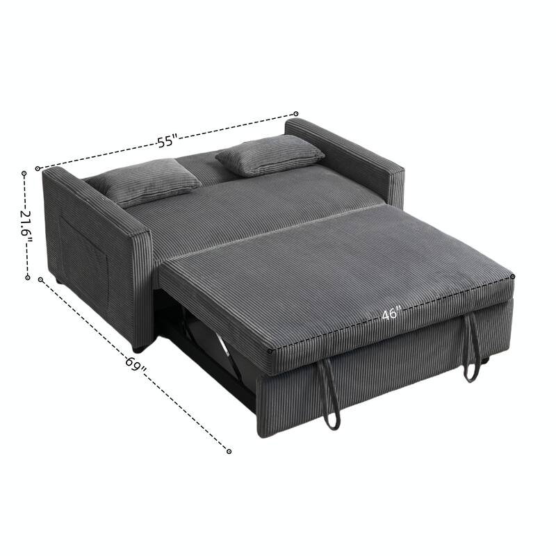 Corduroy Futon Sofa Bed - 3-in-1 Convertible Sleeper