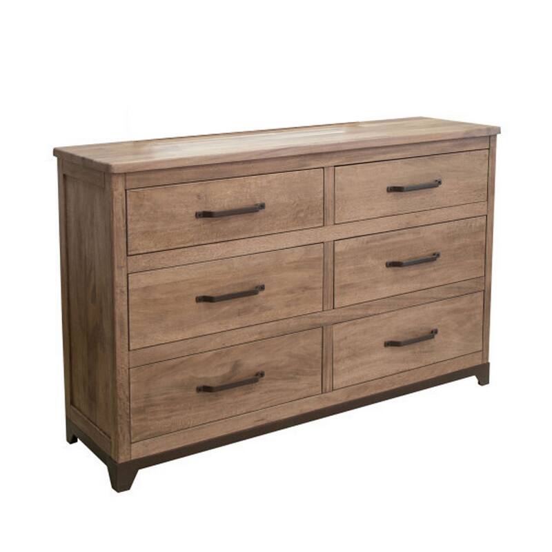 Umey 62 Inch Dresser, 6 Drawers, Metal Handles, Light Natural Brown Wood