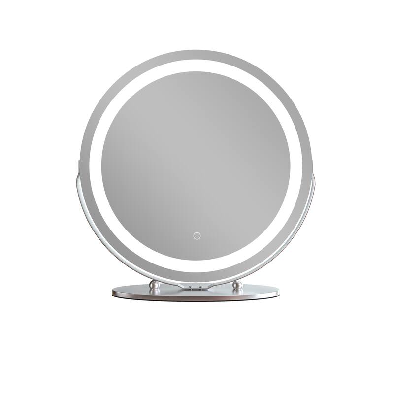 TOOLKISS 19-inch Round Dimmable LED Tabletop Makeup Mirror - 19" - White