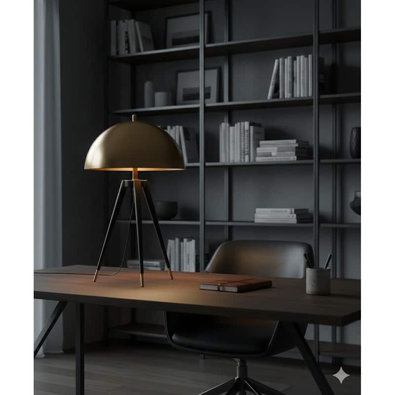 Industrial 1 Light Black and Gold Tripod Table Lamp