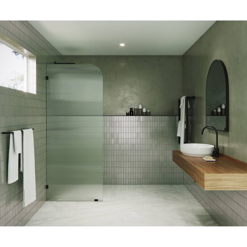 Glass Warehouse FL-RAD-30-L Aurora 78" High x 30" Wide Shower Screen - Matte Black