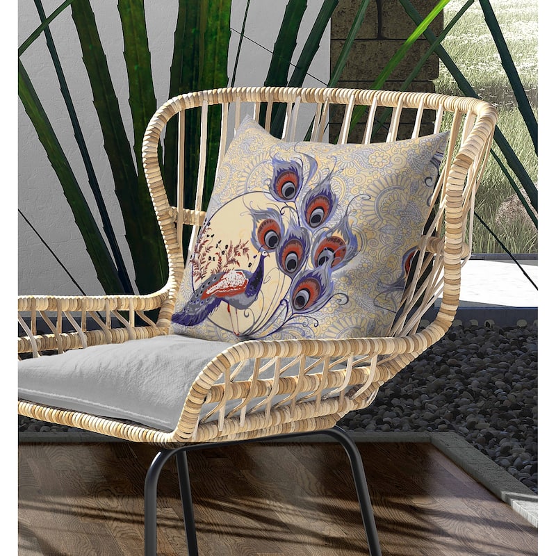Paisley Peacock Dreams Indoor/Outdoor Reversible Throw Pillow Purple and Carmine