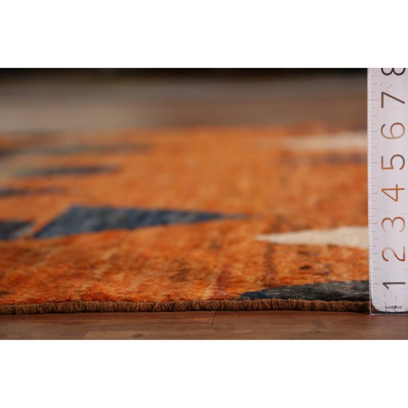 Geometric Orange Moroccan Oriental Rug Hand-Knotted Wool Carpet - 6'10" x 9'10"