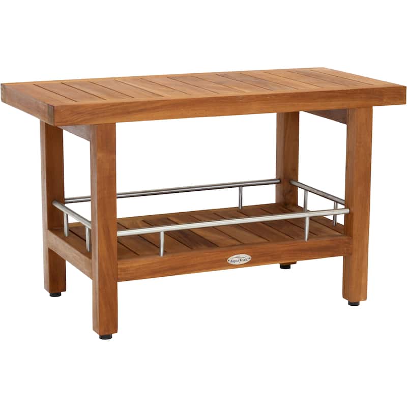 21 Inches Teak Shower Bench With Storage Shelf