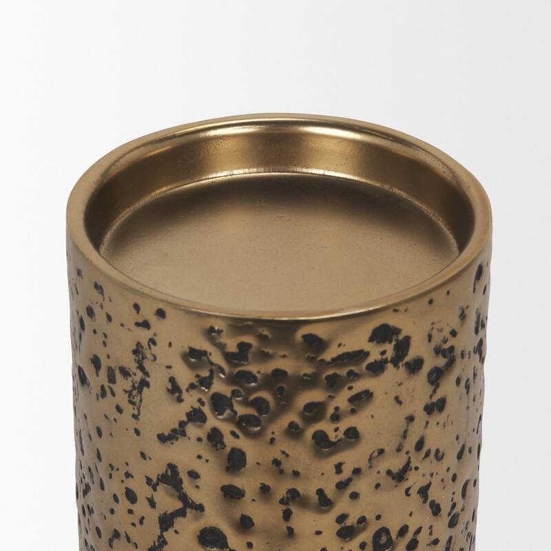 Akira Large Hammered Gold Metal Pillar Candle Holder