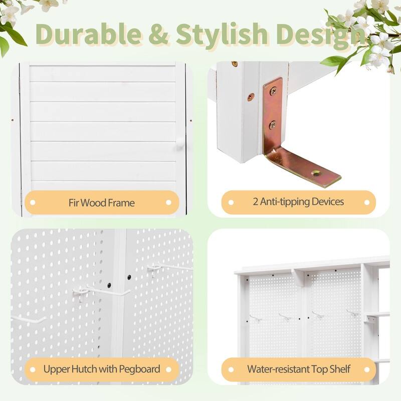 Fir Wood Potting Bench with Hutch, Garden Workstation for Planting, 4 Shelves & Adjustable Storage,with Hooks, 50.2''Countertop