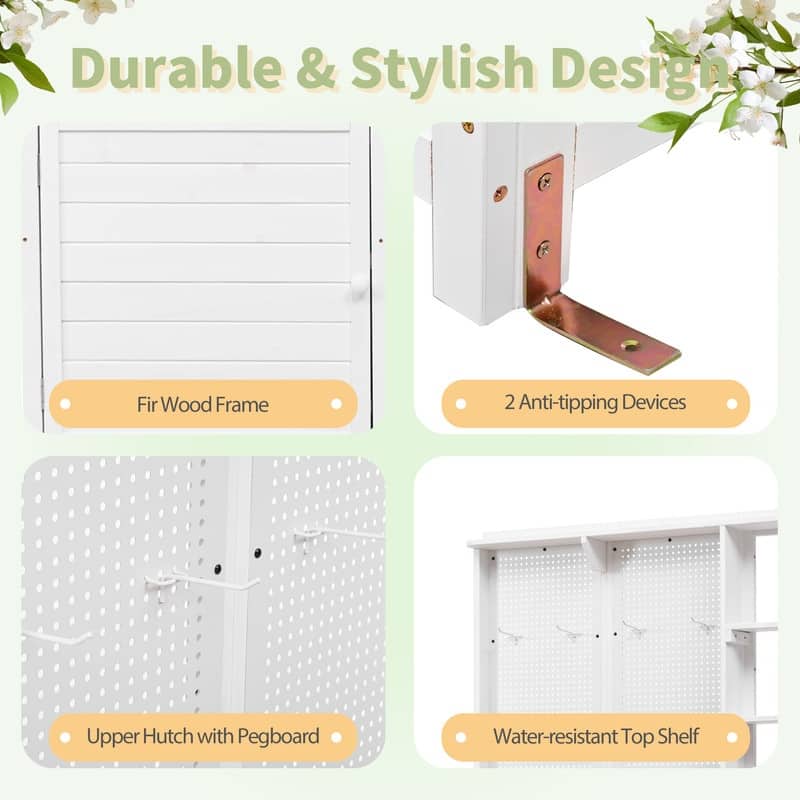 Fir Wood Potting Bench with Hutch, Garden Workstation for Planting with 4 Shelves