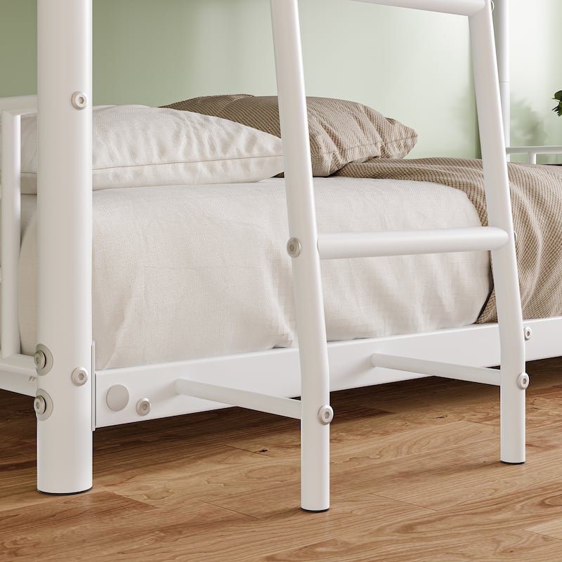 Metal Triple Bunk Bed,Twin Over Twin Bunk Bed for 3, 3 Beds with Guardrail and Ladder, Heavy Duty Triple Bed Frame for Teenagers