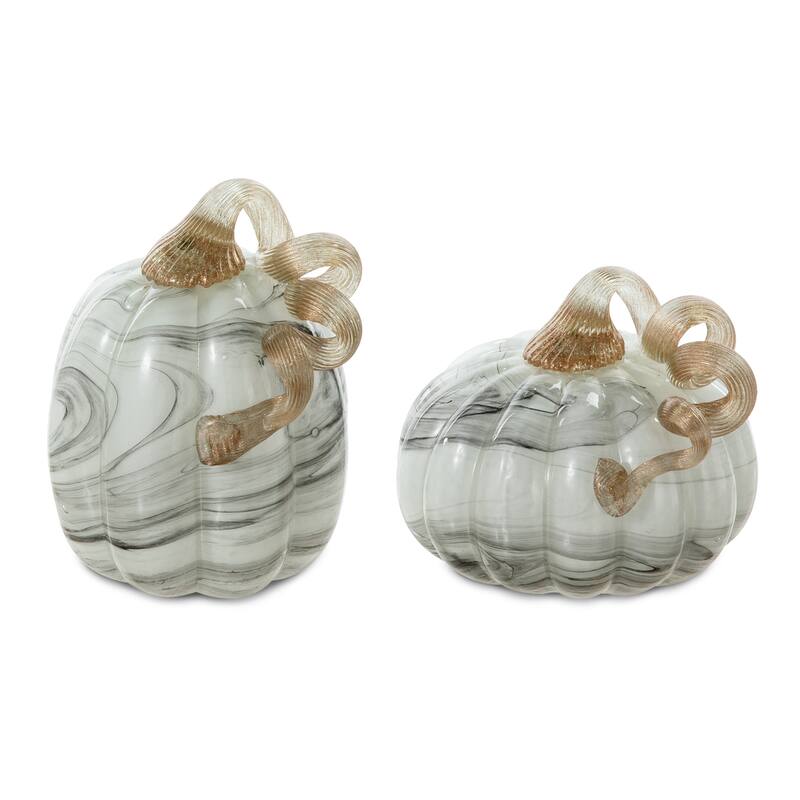 Glitzhome Fall Harvest Handblown Glass Pumpkins Set Thanksgiving Table Centerpieces