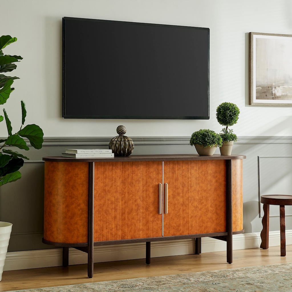Coralie Curved Vegan Leather Oval Sideboard