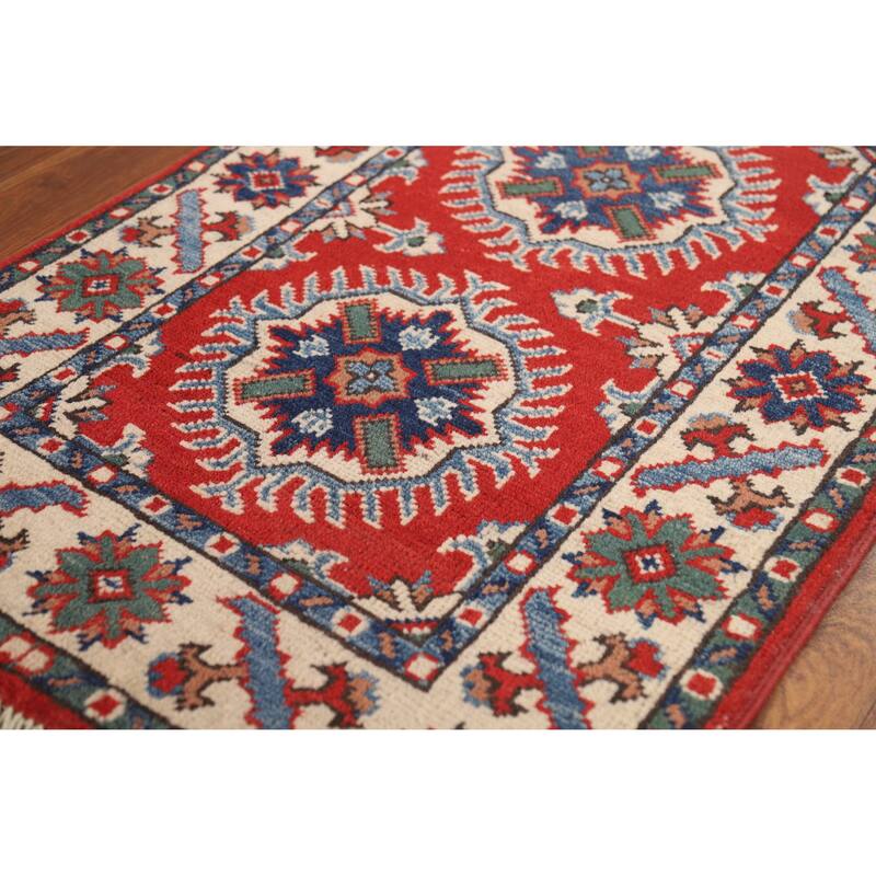 Geometric Kazak Oriental Rug Hand-Knotted Traditional Wool Carpet - 2'0"x 3'0"