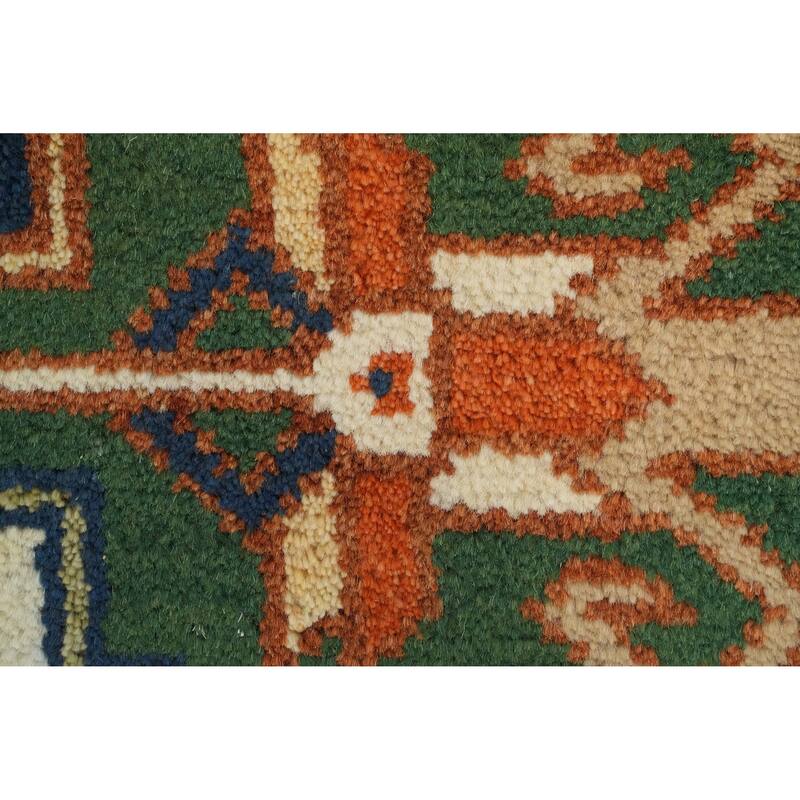Hand Knotted Oriental 100% Wool Carpet Traditional Geometric Green Kazak Runner Rug - 7' 11'' X 2' 6''