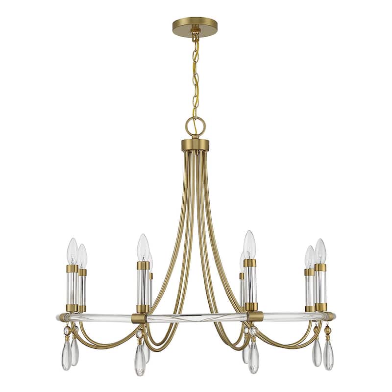 Warm Brass and Chrome Eight Light Chandelier from the Mayfair Collection - Warm Brass and Chrome