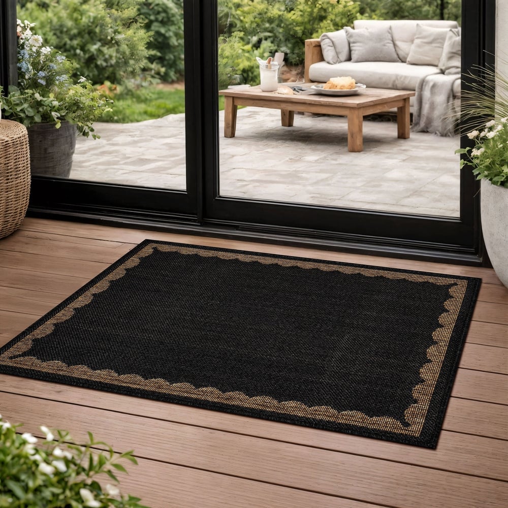 World Rug Gallery Scallop Border Indoor/Outdoor Flat Woven Area Rug